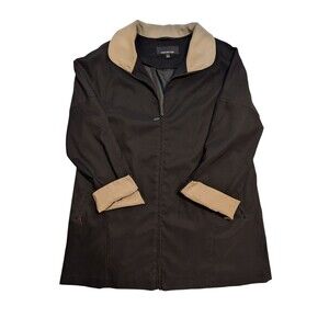 Jones New York Coat Womens L Black Trench Long Beige Collar and Sleeve Lined